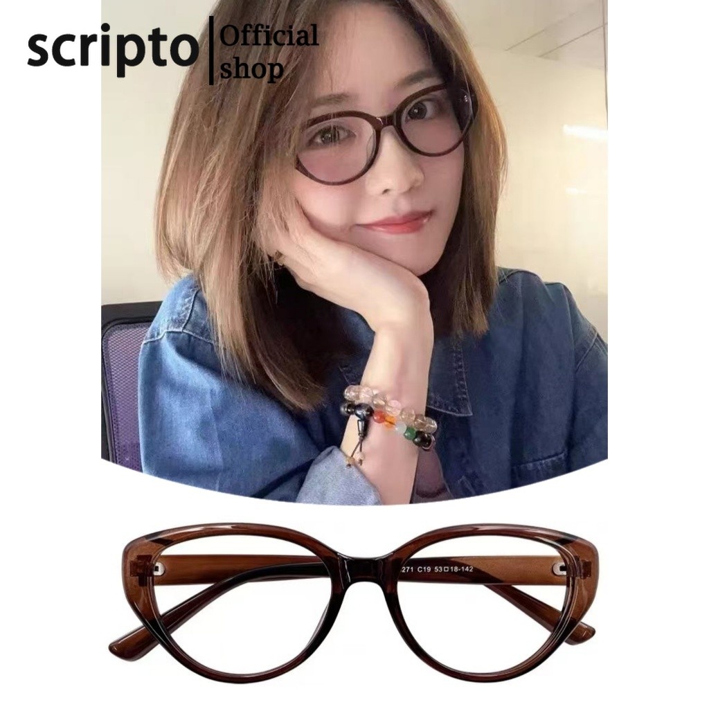 Scripto Kacamata Minus Wanita Baru 2025 Cat Eye Frame Anti Radiasi Blueray Kaca Mata Optik  TR90 Rin