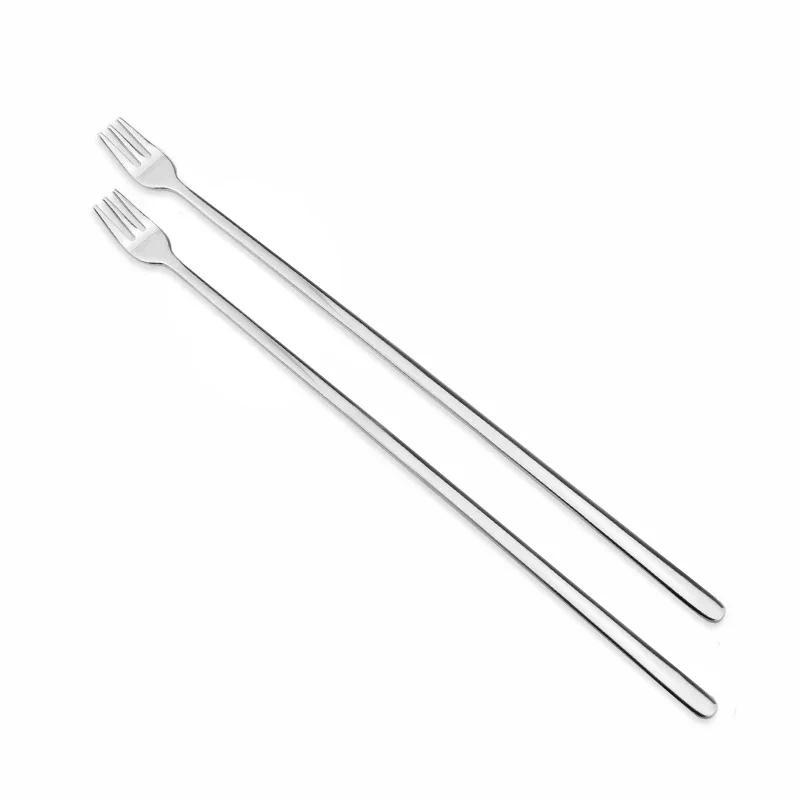 6pcs Korean Fruit Forks Stainless Steel Long Handle Salad Dessert Cocktail Forks Spoon Three Time Se