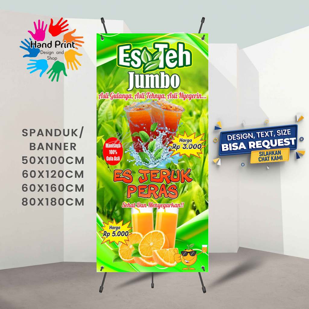 Cetak Spanduk Banner Es Teh Jumbo Dan Es Jeruk Peras Hijau Estetik  MMT Spanduk Custom 60x160
