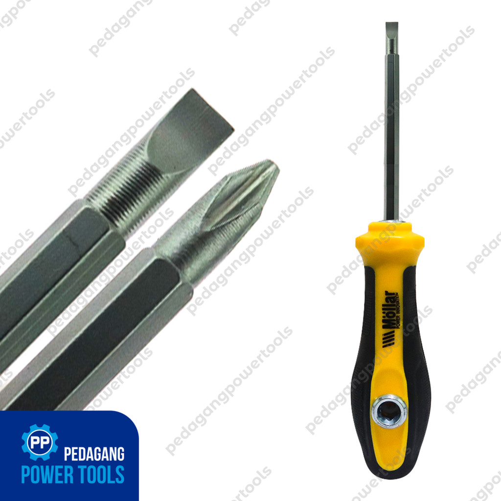 MOLLAR Satuan 2 Way Screwdriver 4" Obeng Plus Min Arah Bolak Balik 2 in 1 Kembang Gagang Karet