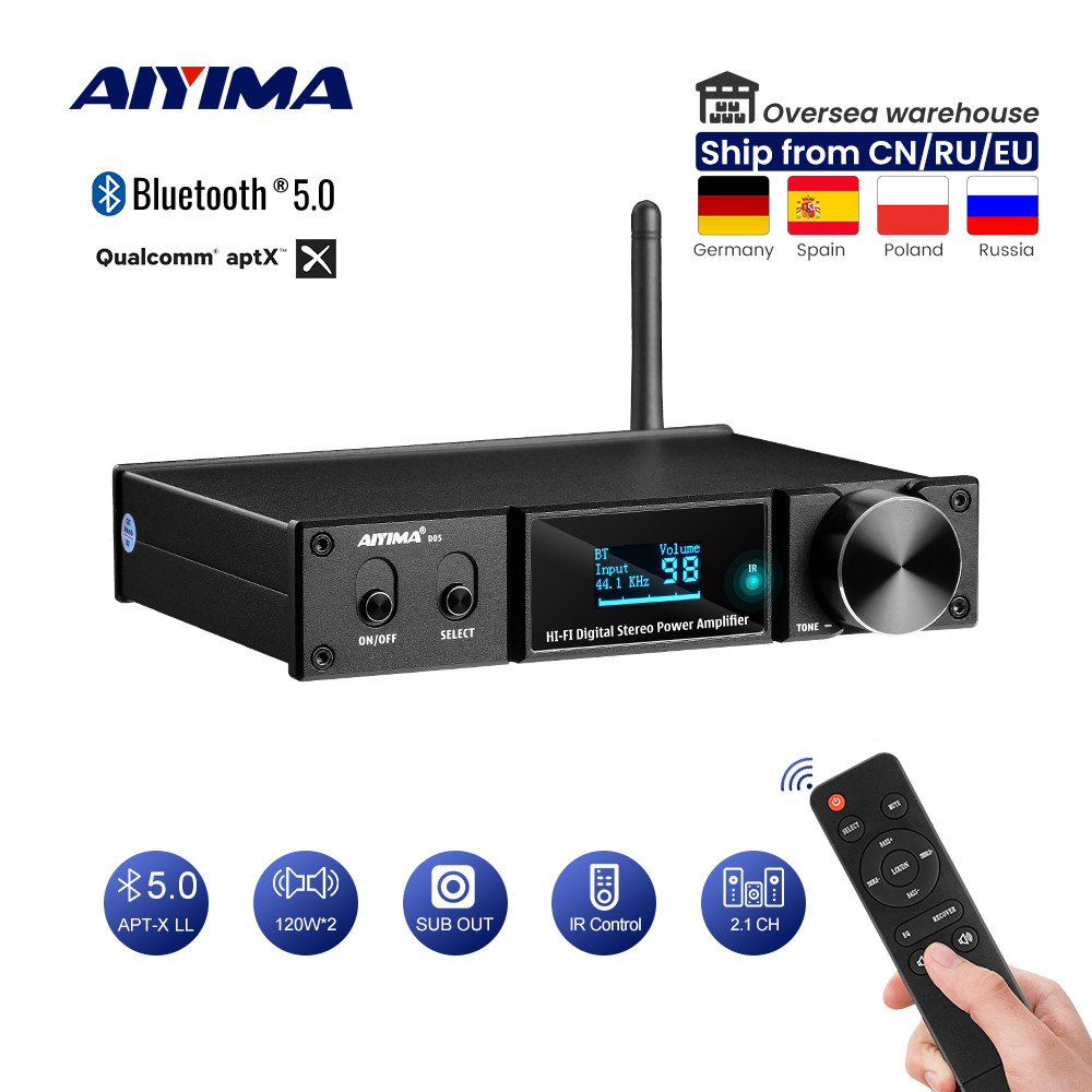 AIYIMA D05 Home Theater APTX Bluetooth 5.0 Power Amplifier Amplificador 120Wx2 gital Sound Subwoofer