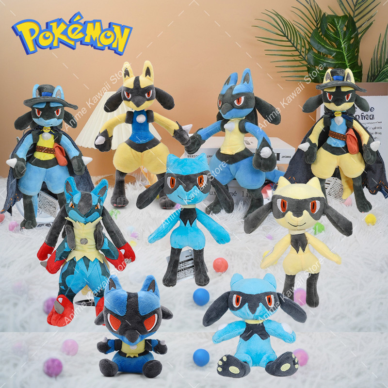 Shiny Lucario Plush Toys Pokemon Pelue Riolu Mega Lucario Stuffed Animal Doll Collectible Gift,Carto
