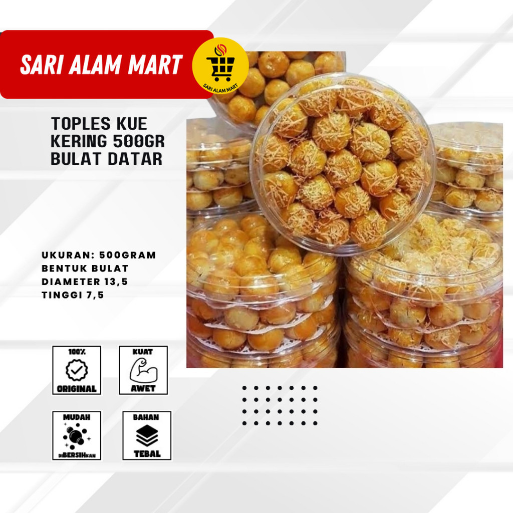 Toples kue kering 500gr bulat datar / Toples Plastik nastar 500gr