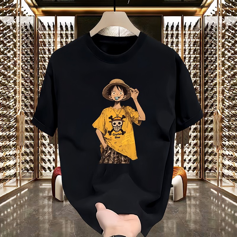 NEW 2025 Toko-toko trendi COD 24S Katun 100% "One Piece yang menopang topinya" Kaos pria dengan ceta