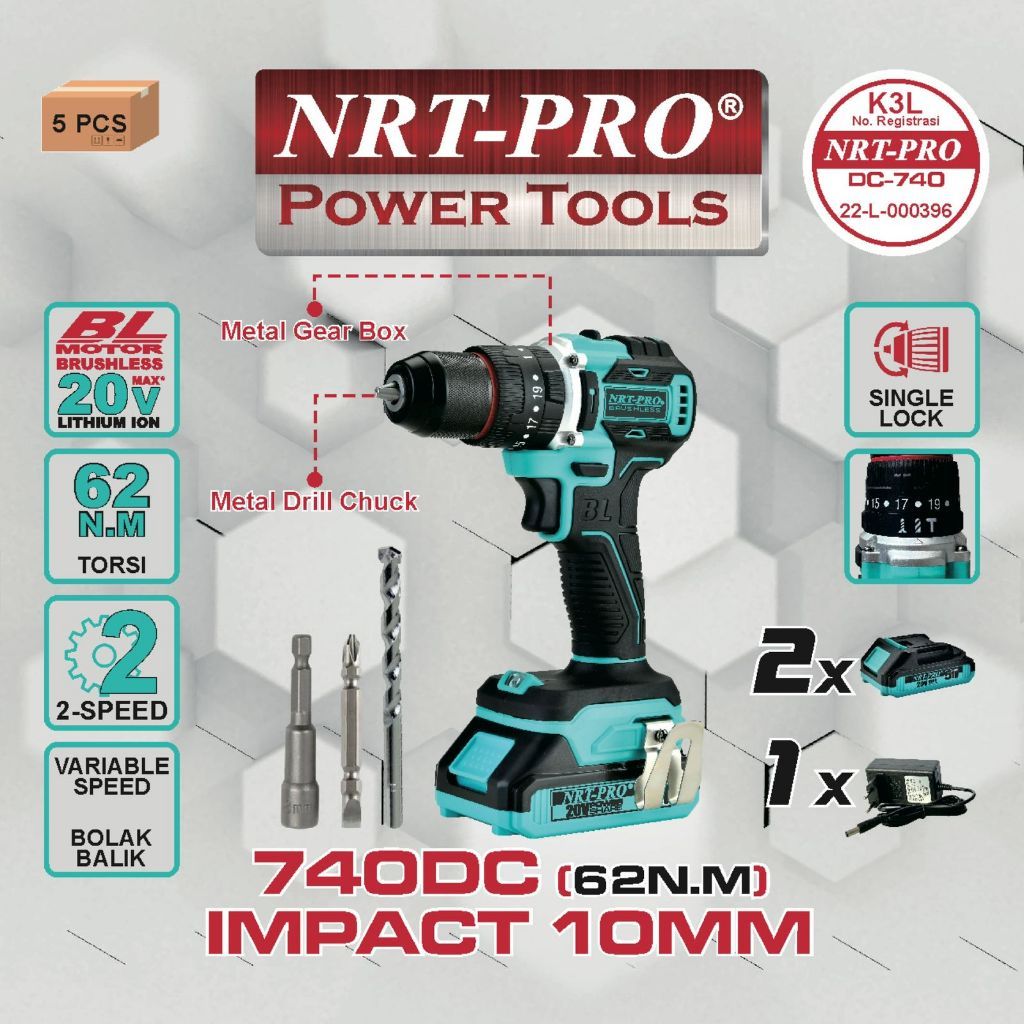 Impact Drill Bor Cordless Brushless 10mm NRT PRO 730.740,743 DC NRT-PRO