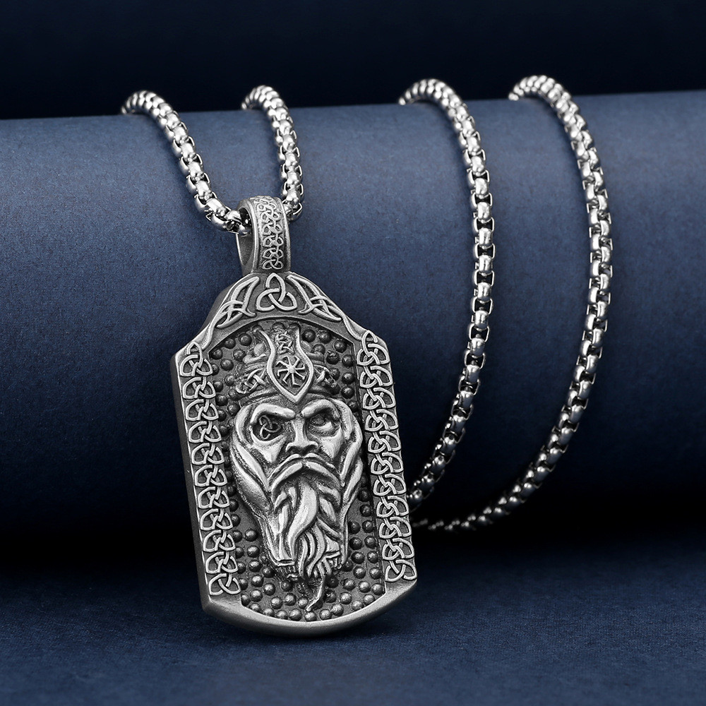 Nordic Style Mythical Odin Norse Viking Amulet Necklace for Men European and American Retro Sweater 