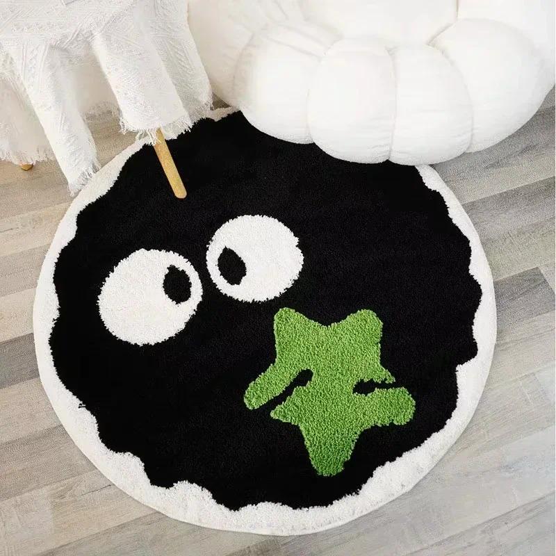 Cute Black Briquettes Carpet Soft Plush Shaggy Round Lounge Rug Anti-Slip Imitation Cashmere Carpet 