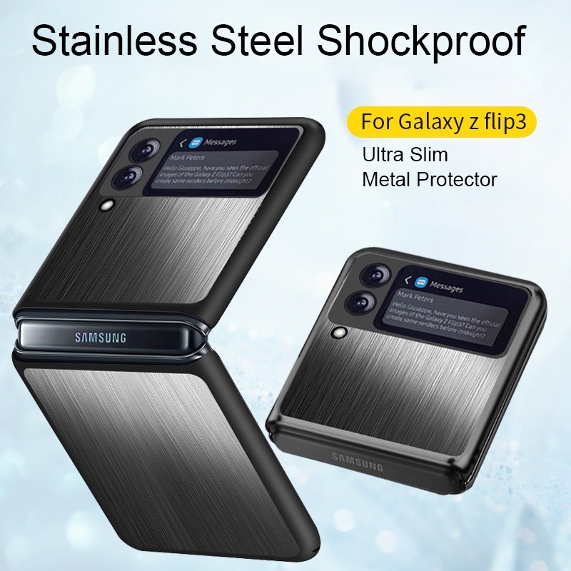 Kasus Telepon Baja Stainless Untuk Samsung Galaxy Z Flip 4 3 Ultra Slim Shockproof Camera Lens Prote