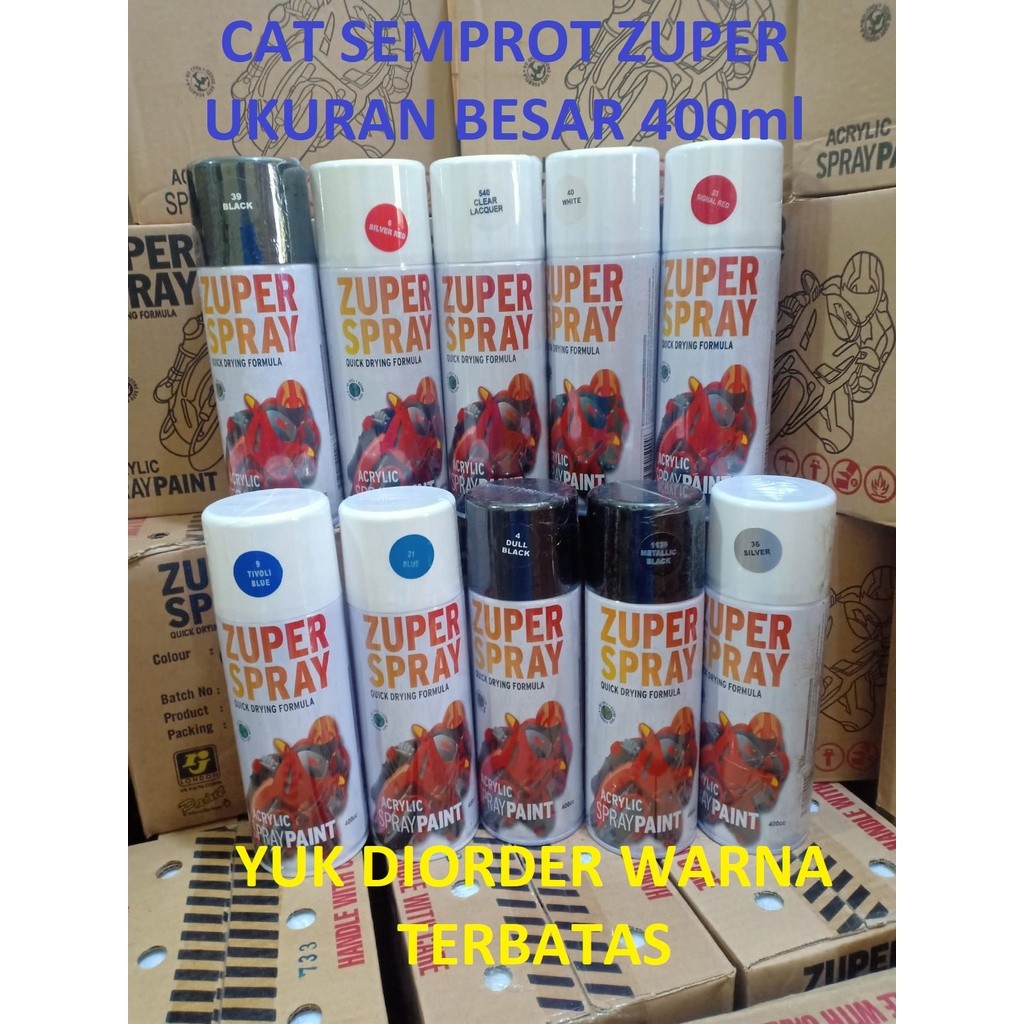 RodaXpress Zuper Spray Paint Pilok Pilox Cat Semprot Warna Standard 400ml (Hitam, Putih, Clear, Puti