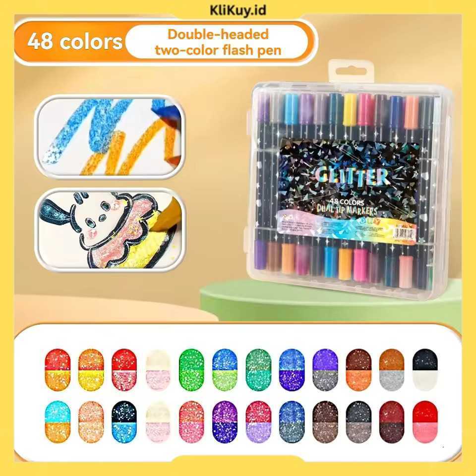 Kolorowy Spidol Double Head Watercolor Set 48 Warna Glitter
