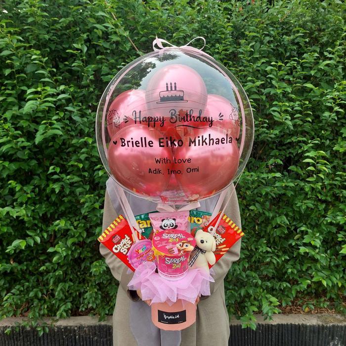 Bouquet Bucket Balon/Buket Balon Snack (Modal A) utk Wisuda/Ultah/dll - PInk mix Ungu