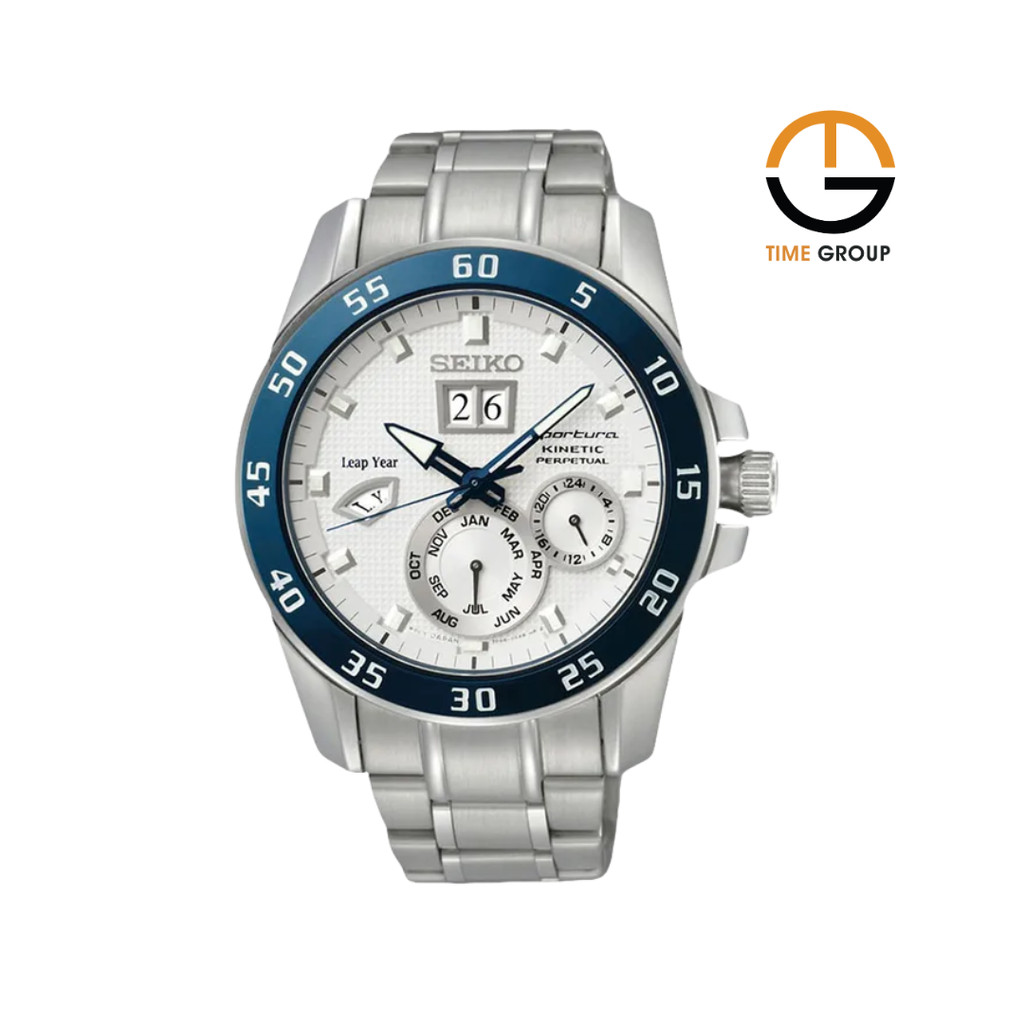 JAM TANGAN PRIA SEIKO SPORTURA SNP085P1 KINETIC PERPETUAL STAINLESS STEEL STRAP ORIGINAL