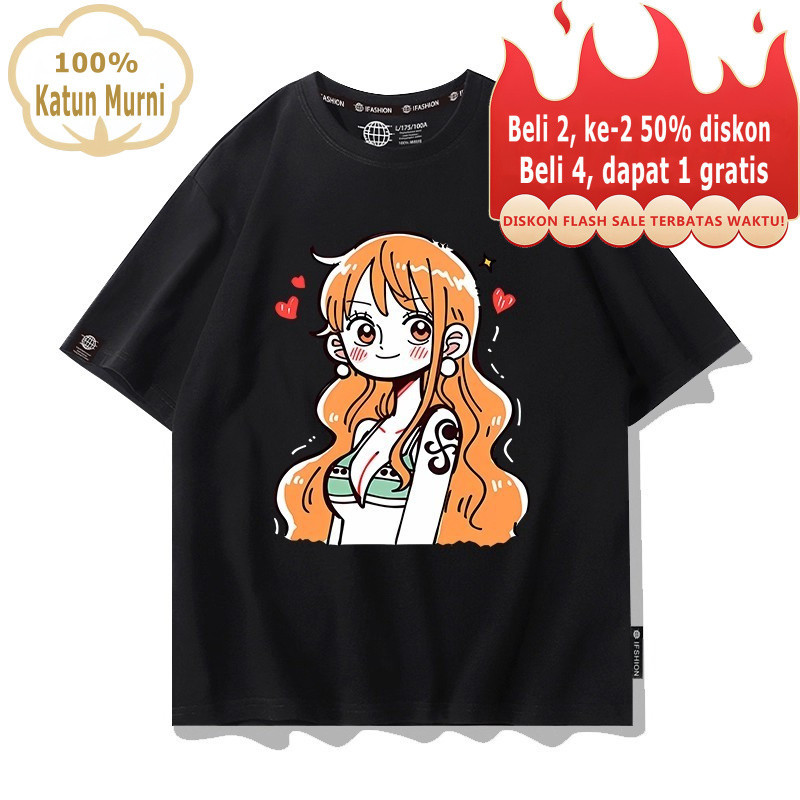"HARGA MURAH"Kaos Polos Wanita Pria Karakter Kartun One Piece demi Keadilan One Piece Nami-KatunCOD