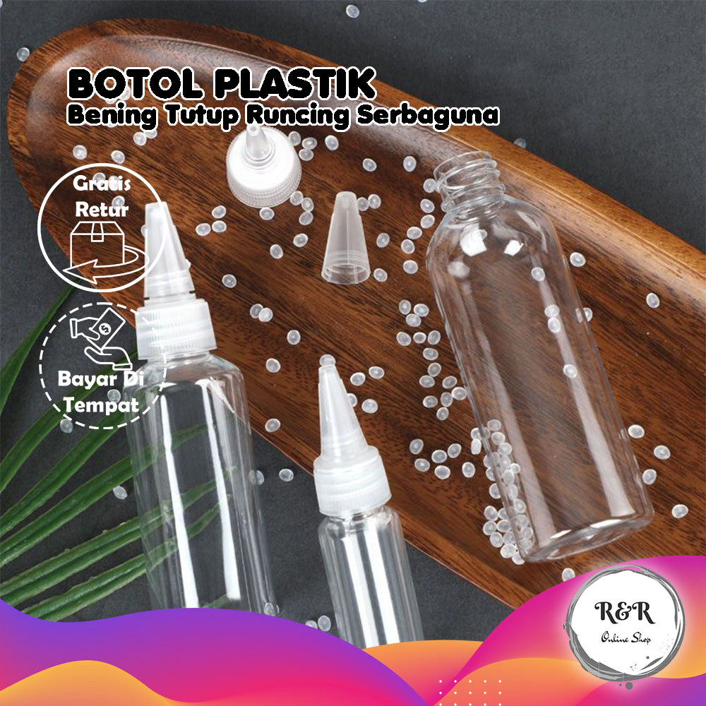 Botol Plastik Kecil 50 ML Tutup Lancip Botol Refill Mini Transfaran Model NozzleBotol Refill Cairan 
