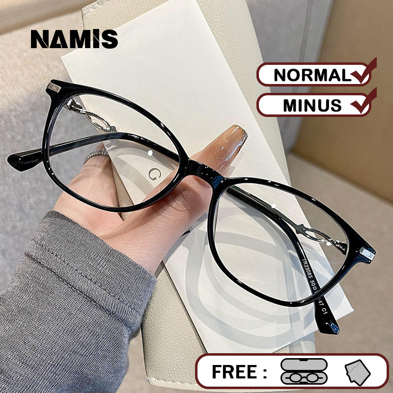 Namis Kacamata Minus BLUERAY Wanita Pria Lonjong Frame Normal Anti Radiasi Kaca Mata Optik TR23085