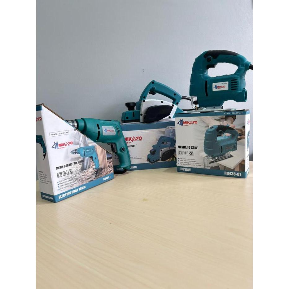 PAKET TUKANG KAYU 3 ITEM MESIN SERUT KAYU ,MESIN POTONG KAYU ,DAN MESIN BOR (PLANNER,JIGSAW&BOR)