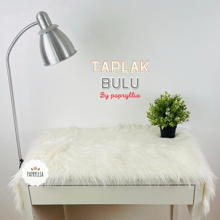 Taplak Meja Tamu Bulu Aesthetic Taplak Meja Rias Taplak Meja Belajar - Putih Korea, 50x100cm