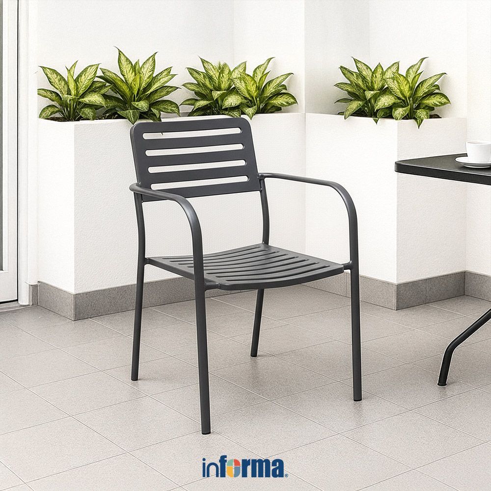Informa Navoiy Kursi Berlengan Metal - Abu-Abu Tua Arm Chair Cafe Restaurant Chair Kursi Ruang Tamu 