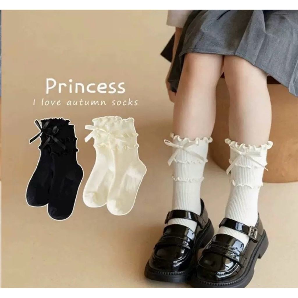 Ruffle Ribbon Socks Kaos Kaki Anak Perempuan Ruffle Ribbon Socks Cantik Bahan Lembut | Kaos Kaki Ana