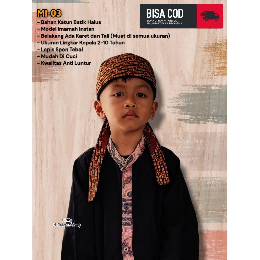 SIZE ANAK – Peci Imamah Batik Siap Pakai | Blangkon Batik Model Imamah | Imamah Anak-anak