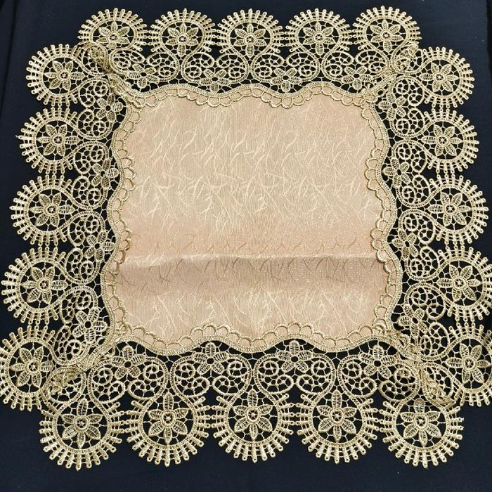 TAPLAK MEJA TAMU SEGI EMPAT/MEJA SUDUT MEJA COFFE RENDA BORDIR IMPORT - COKLAT