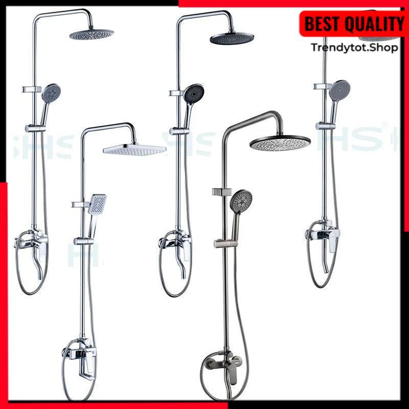 DISKON Chrome/Grey Brass Shower System Wall Mounted Bathroom Shower Faucet Set Rainlfall Bathroom Sh
