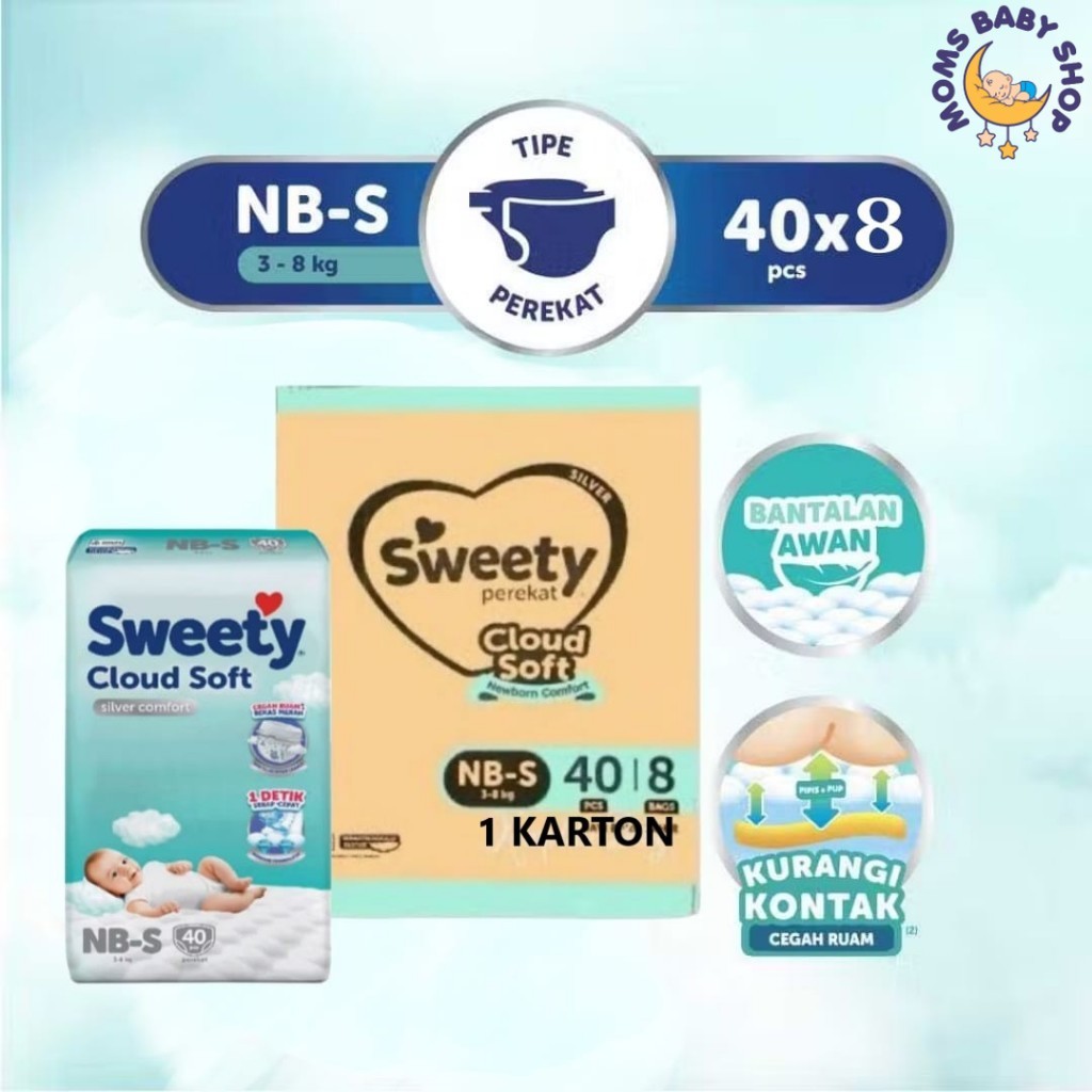 MOMS_ PAKET 1 DUS - SWETTY Silver NB-S 40 Newborn NBS Pant Popok Comfort Cloud Soft Perekat Tape Dia