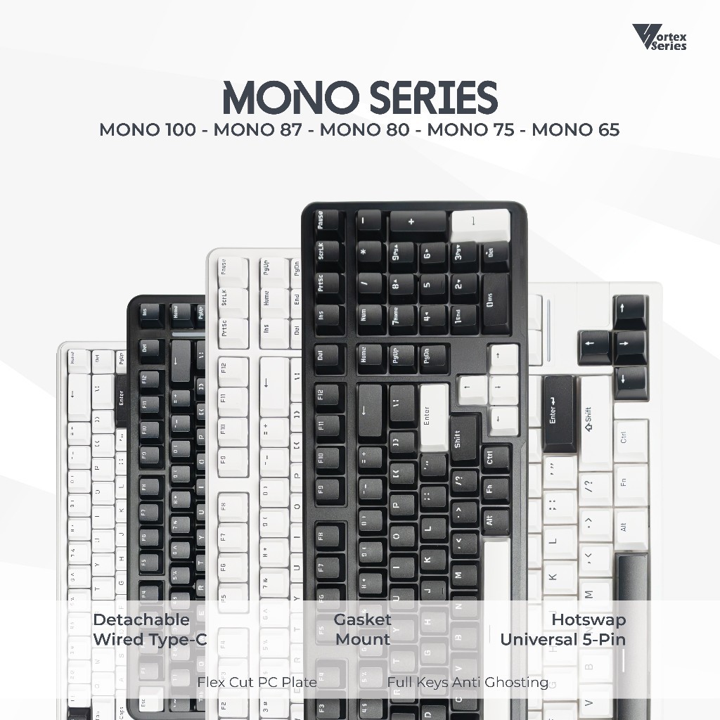 (Toko surta tani) VortexSeries MONO SERIES Wired Gasket Mount Mechanical Keyboard 65 75 87 / TKL 100
