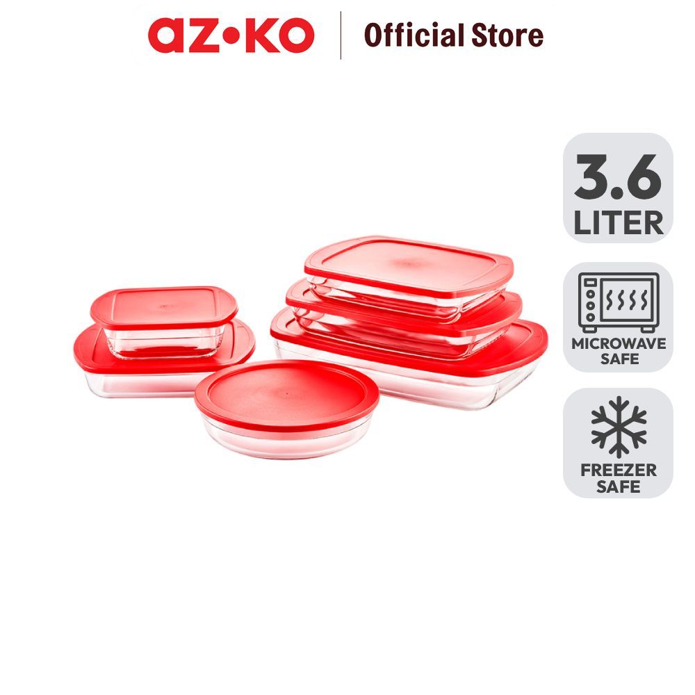 AZKO Culinart Wadah Saji Kaca Dengan Tutup Rectangle Tempat Saji Makanan Wadah Hidangan Serving Pot 