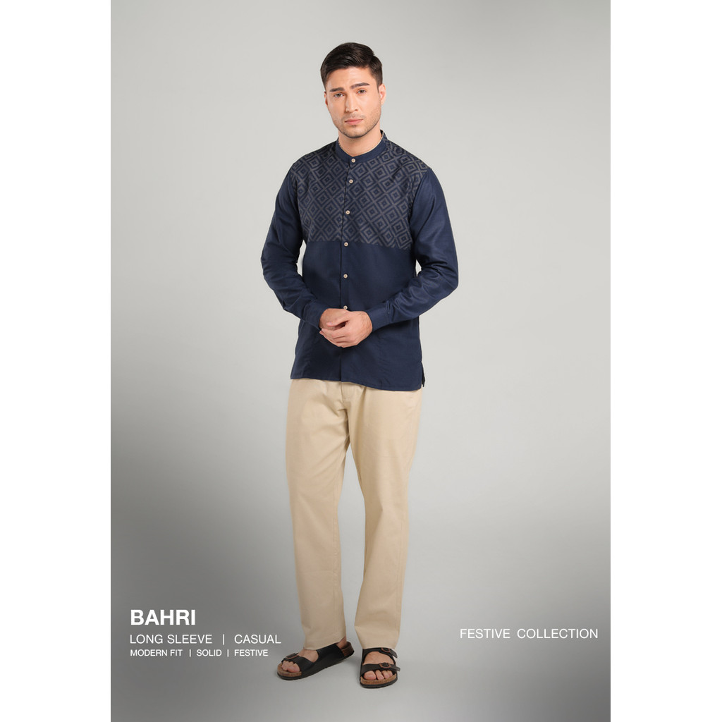MOC Kemeja Koko Lengan Panjang Pria BAHRI-NAVY