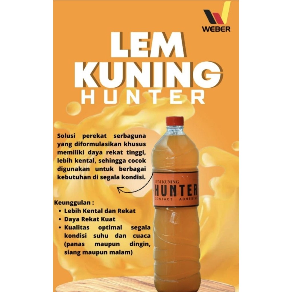 Lem kuning 1.5 L,lem kuning murah,lem kuning weber,lem kuning hunter,lem kuning untuk furnitur