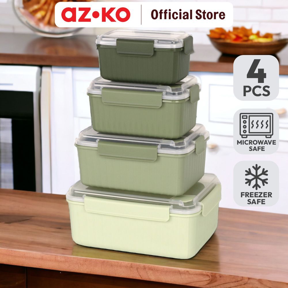 AZKO Picas Set 4 Pcs Wadah Makanan Clip Lock Dengan Vent Food Container Kotak Makan Food Grade Serba