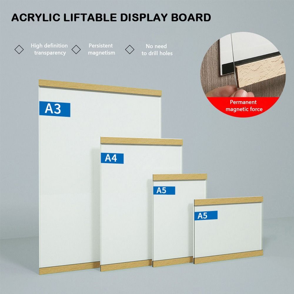 Durable Acrylic splay Frame Magnetic A3/A4/A5 Business License Frame Transparent Wall Mounted HIgh Q