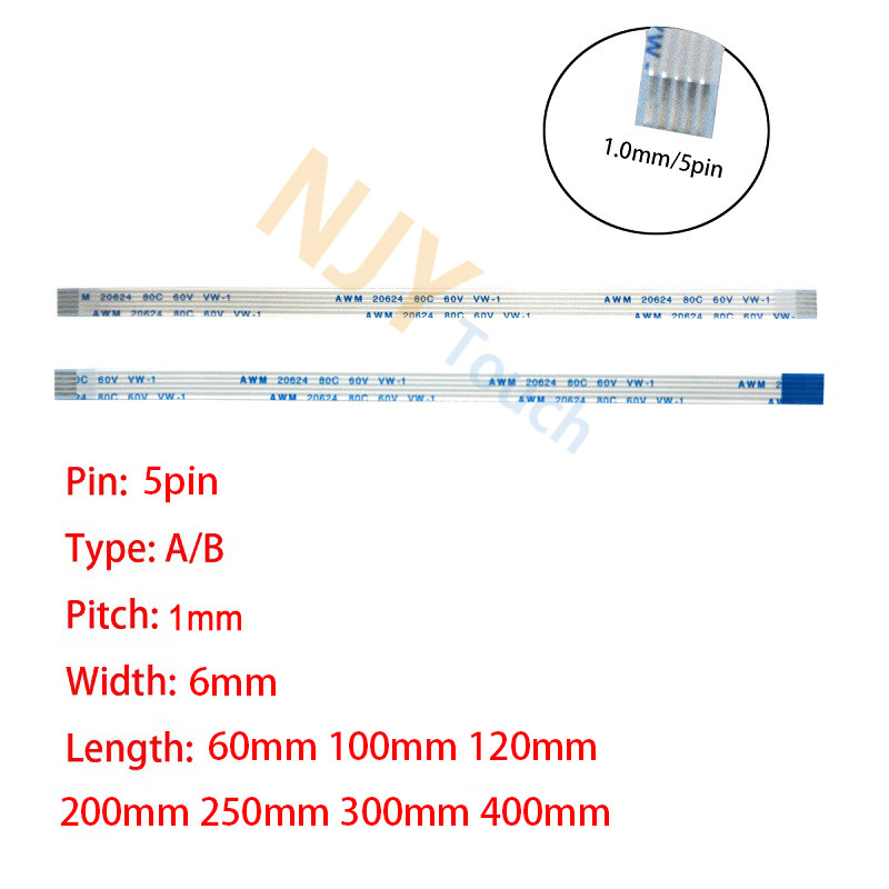 5Pin 1mm Pitch FFC FPC AWM 20624 80C 60V VW1 A B Type Flat Flexible Cable 60100150200250300400mm con