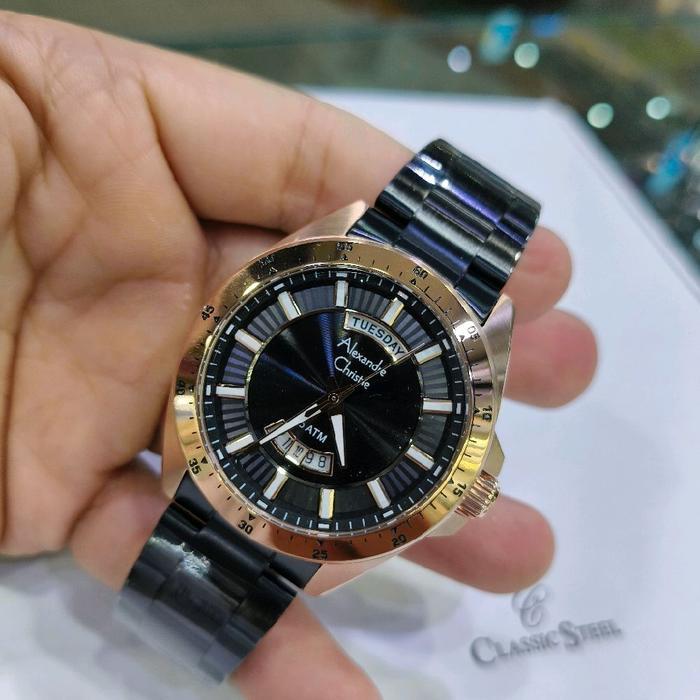 Jam Tangan Pria 6678 Alexandre Christie AC 6678 AC6678 AC 6678 - Hitam Rose Gold