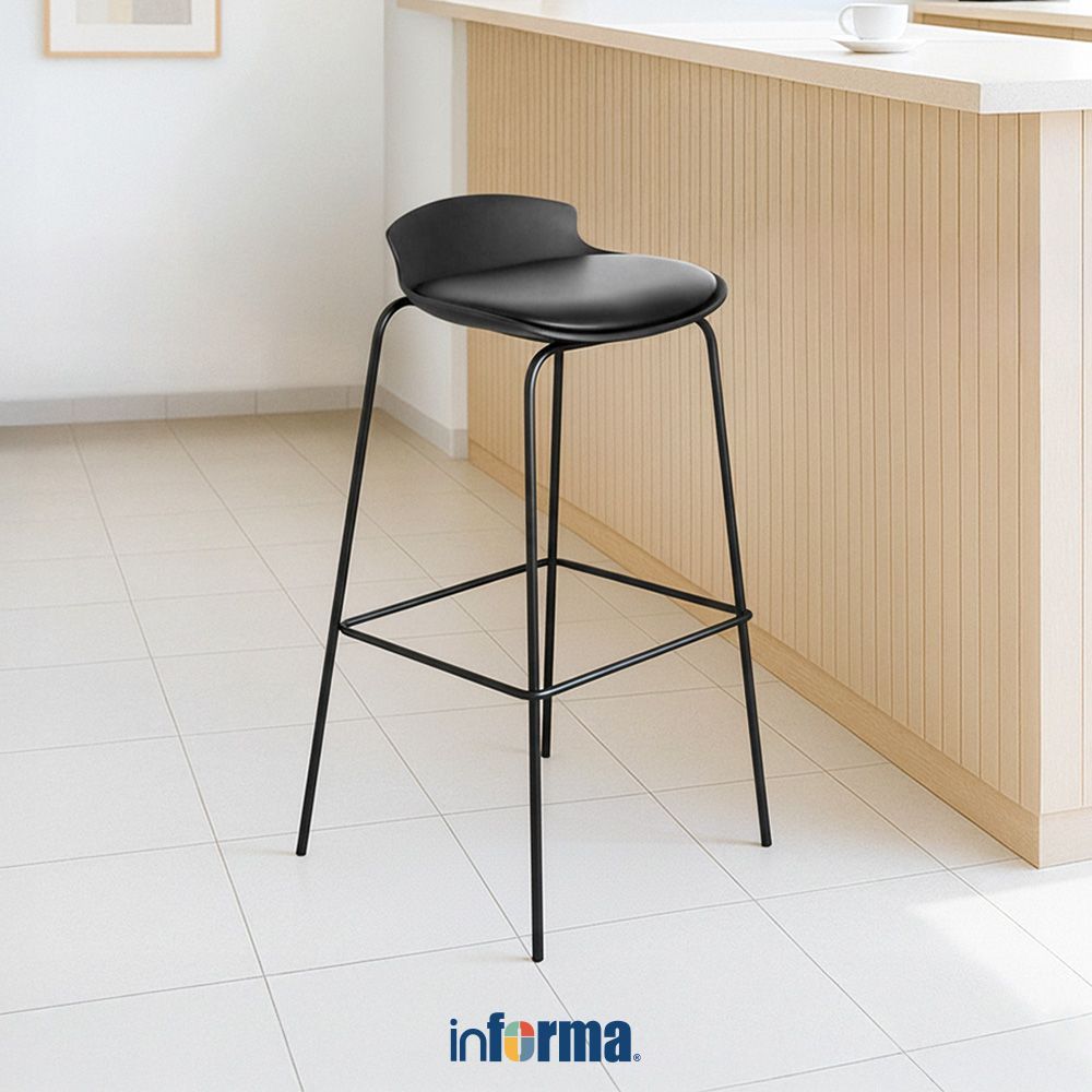 Informa Laredo Kursi Bar Kulit - Hitam Bar Stool Kursi Kafe Bartending Furniture Ruang Makan Bangku 