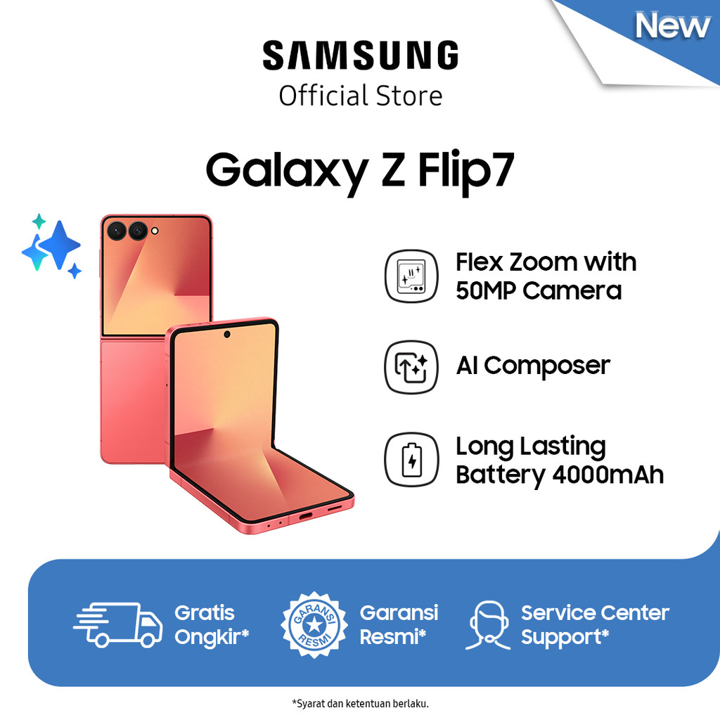 Samsung Galaxy Z Flip7 12/512GB - Coralred | Hp Lipat AI | Kamera 200MP