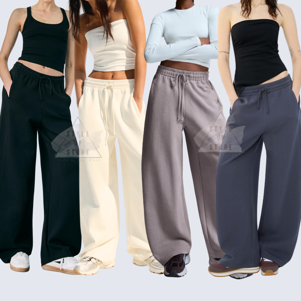 [ STYLEUPSTORE ] BERSHKA Sweatpants Plush Barrel Trousers - Celana Panjang Sweatpants Barrel