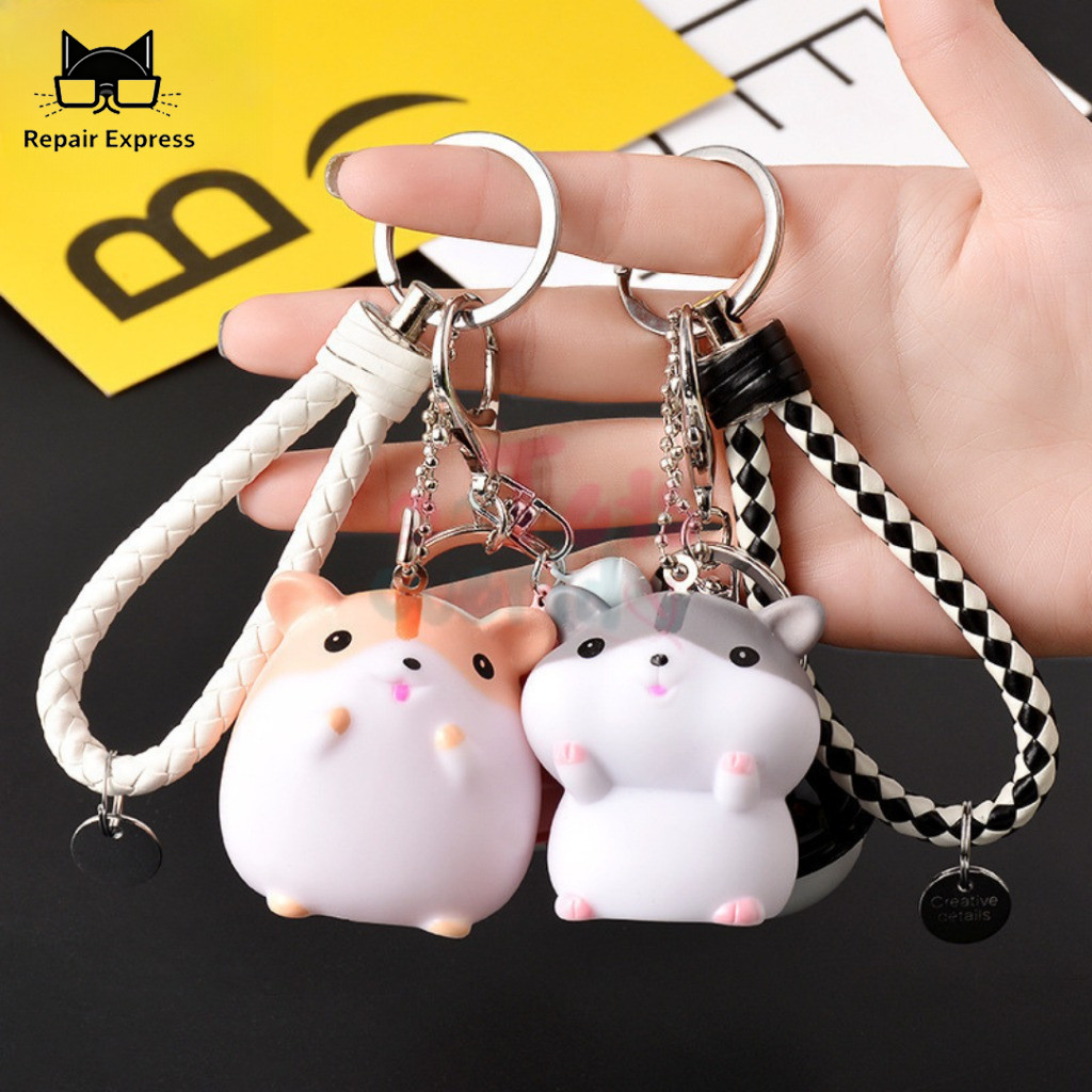 Gantungan Kunci Hamster Lucu Chubby Keychain Motor Mobil Tas Cute Dengan Lanyard Dan Lonceng COD
