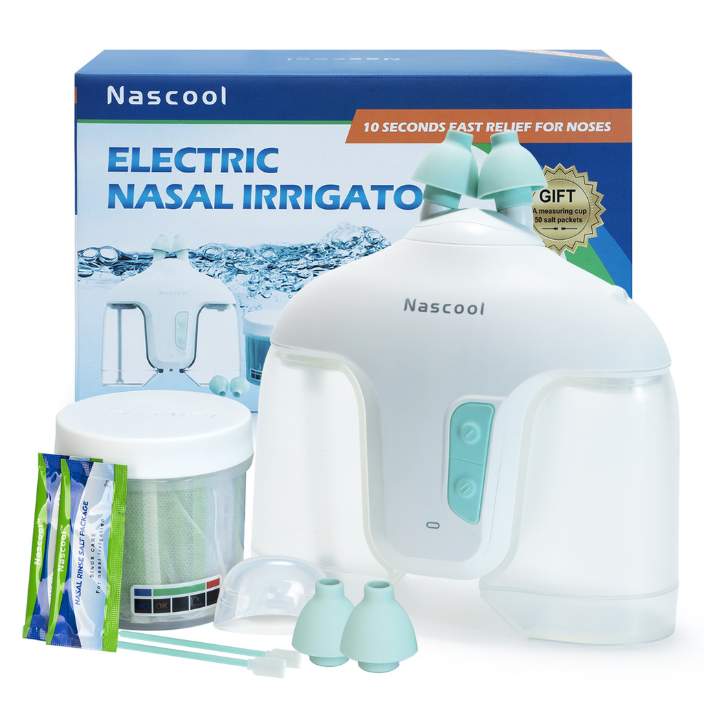 Nascool Electric Nasal Irrigation System with 50 SaltPods Suction Irrigator Nose Washer Sinus Rinse 