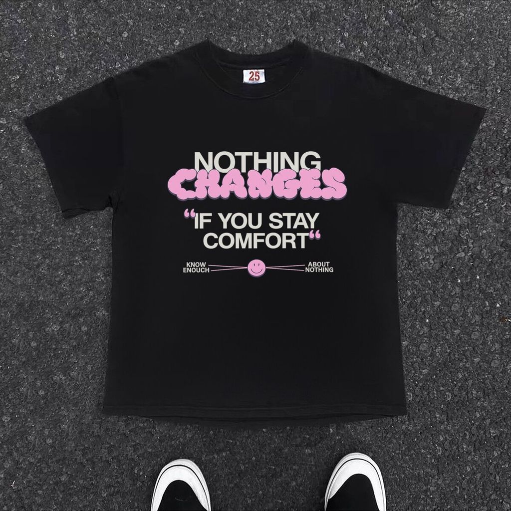 Kaos Hitam warna Hitam Dengan Motif Bunga 'NOTHING CHANGES'  Gaya Sen Street Style Cotton Combed 24s