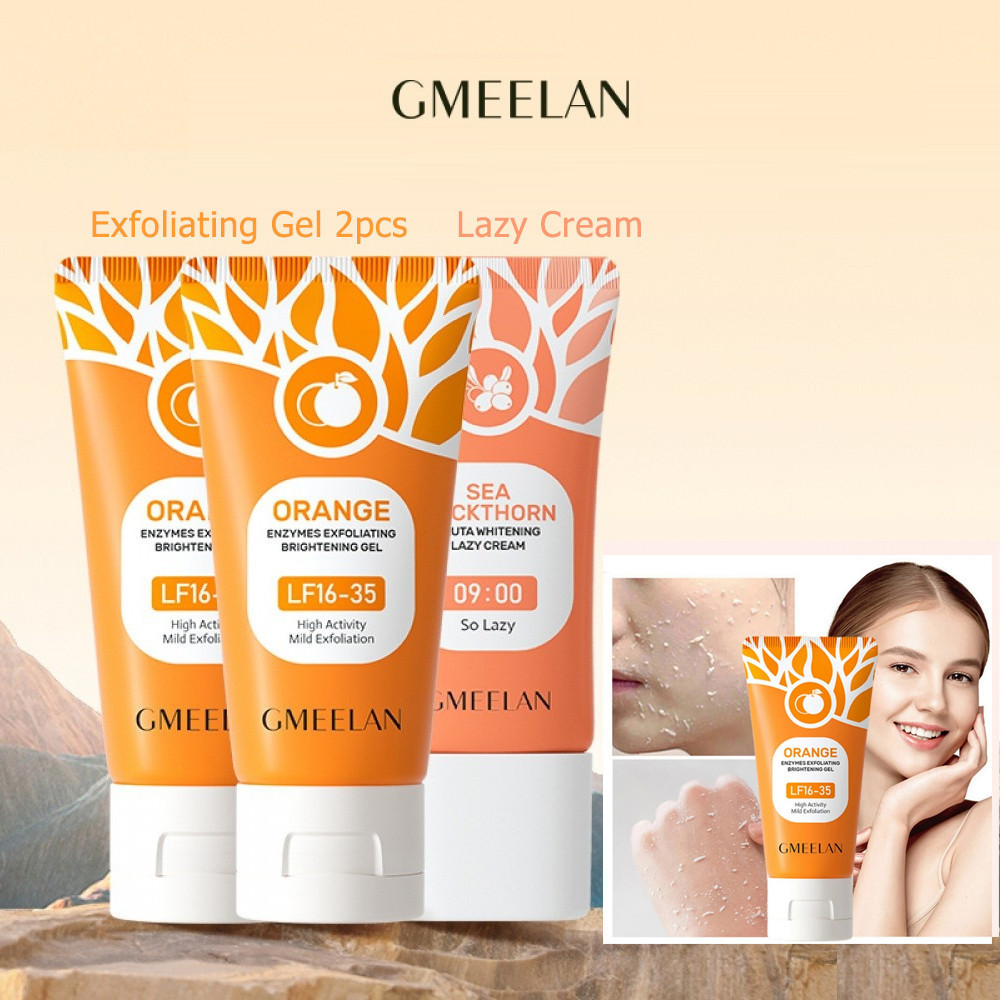 GMEELAN 3PCS KITS Orange Whitening Exfoliating Gel 50g*2pcs & GMEELAN Gluta Whitening Pemutih krim L