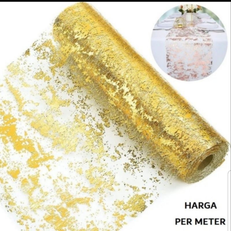 Table runner metallic foil thin mesh party christmas decor taplak meja