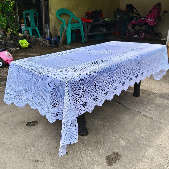 TAPLAK MEJA TAMU LEBAR MENJUNTAI/MEJA GURU/MEJA BELAJAR POLYESTER RENDA CLASSIC - PUTIH