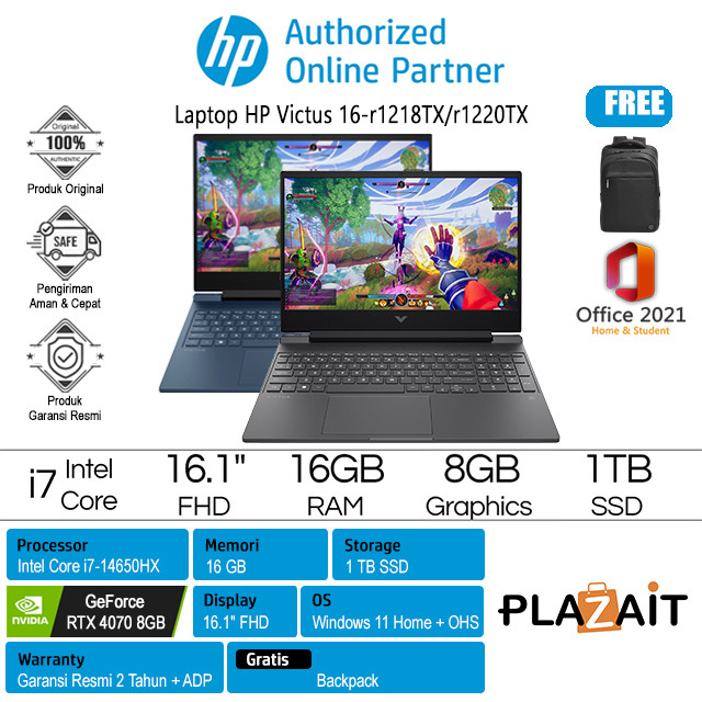 HP Laptop Victus 16-r1218TX r1220TX Core i7-14650HX 16GB 1TB SSD RTX4070 8GB 16.1 FHD W11+OHS21