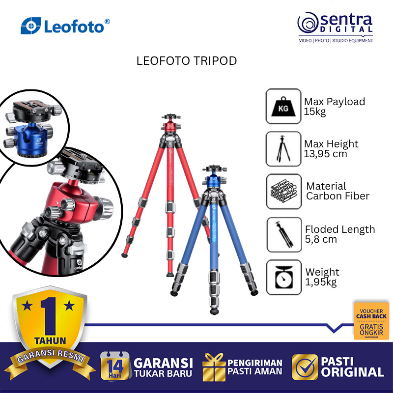 LEOFOTO LA/LP-324C+LH-40R Series – Bold Red & Blue Tripod Combo for Creators (X01)