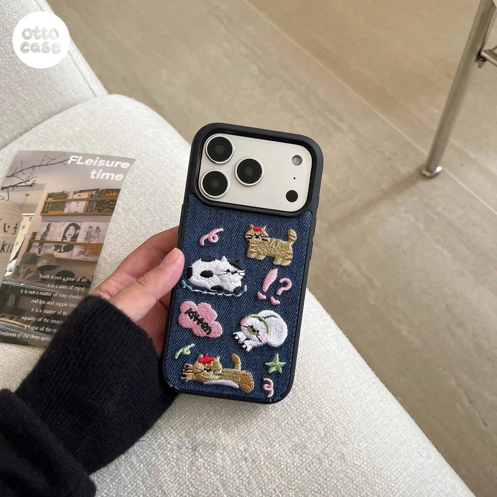 Case iPhone 17 16 ProMax 15 14 ProMax Pro 13 Bahan Denim Dengan Motif Emboidery