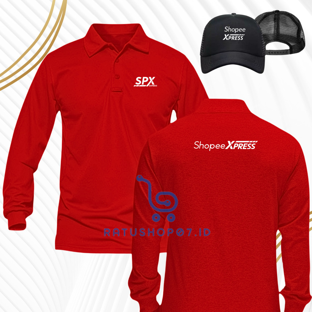 BONUS TOPI_ Baju Kaos Poloshirt Lengan Panjang Custom SABLON Logo SHOPEE EXPRESS - SPX Tshirt Berker
