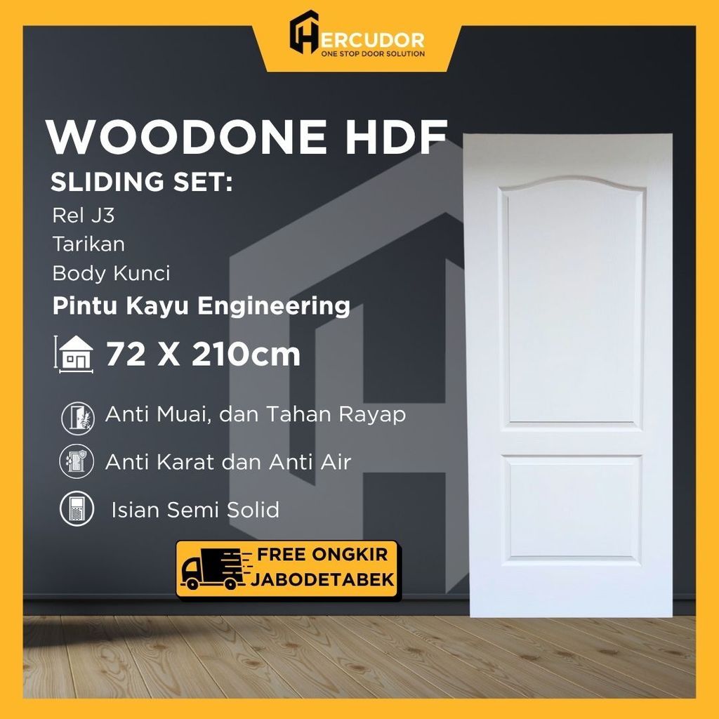 Pintu Geser/Sliding HDF WOODONE PU Duco FInish SET (Rel+Handle+Kunci)