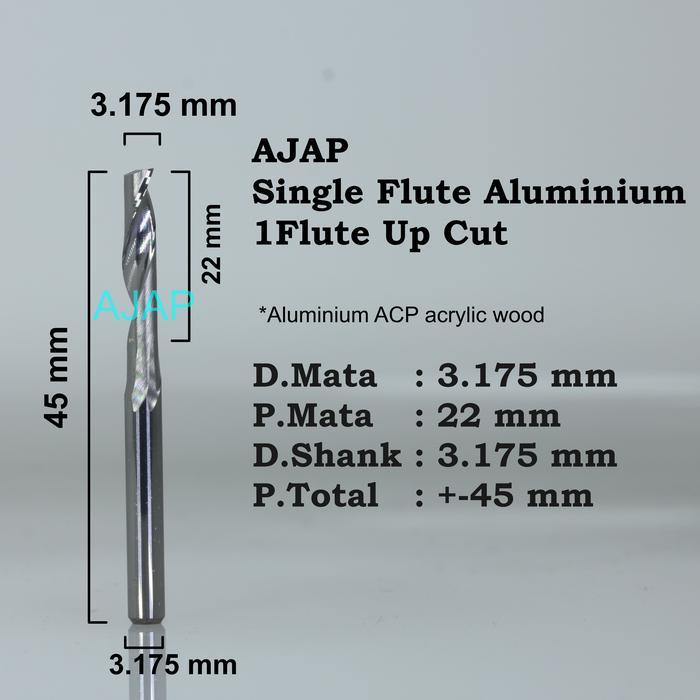 promo|| ENDMILL 1F 3.175 mm ACP ALUMINIUM END MILL router bit cnc - p. mata 22mm